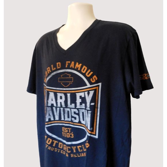 Harley Davidson Tee Shirt XL Black Bedford Texas V-Neck Short Sleeve Cotton - Picture 2 of 8